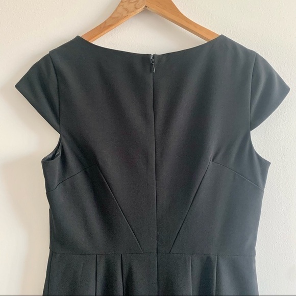 CALVIN KLEIN Simple Cap Sleeve Peplum Skirt Jewel Neck Black Midi Dress Stretch - Picture 8 of 15